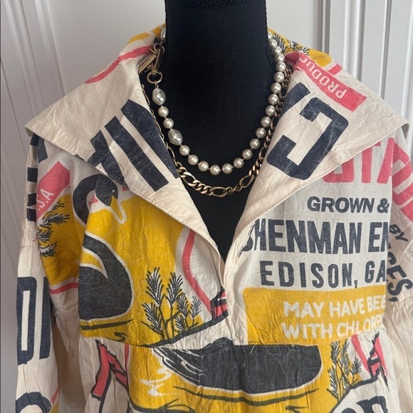 Vintage Flour Sack Boho Top Black Swan - Picture 4 of 9